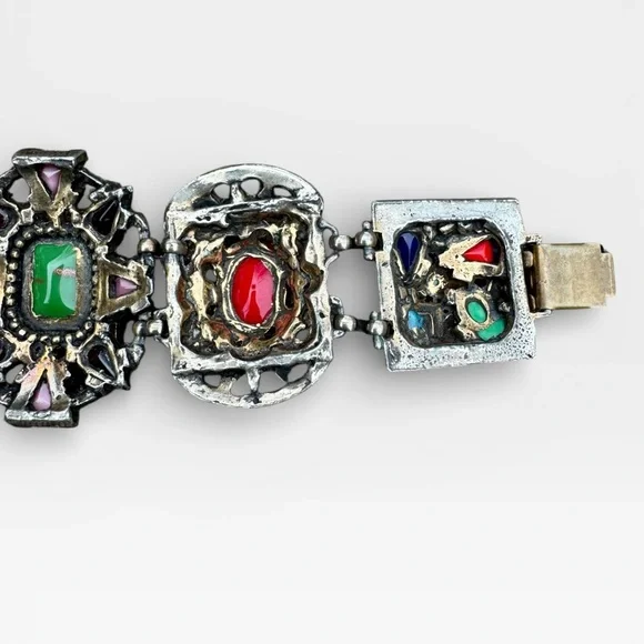 SELRO SELINI Vintage Multicolor Glass Cabochon Panel Bracelet and Earrings Set. - Picture 14 of 16